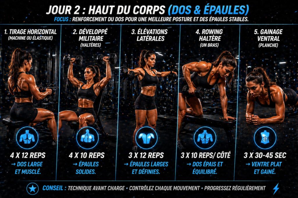 Entrainement de musculation spécifique femmes, jour haut du corps